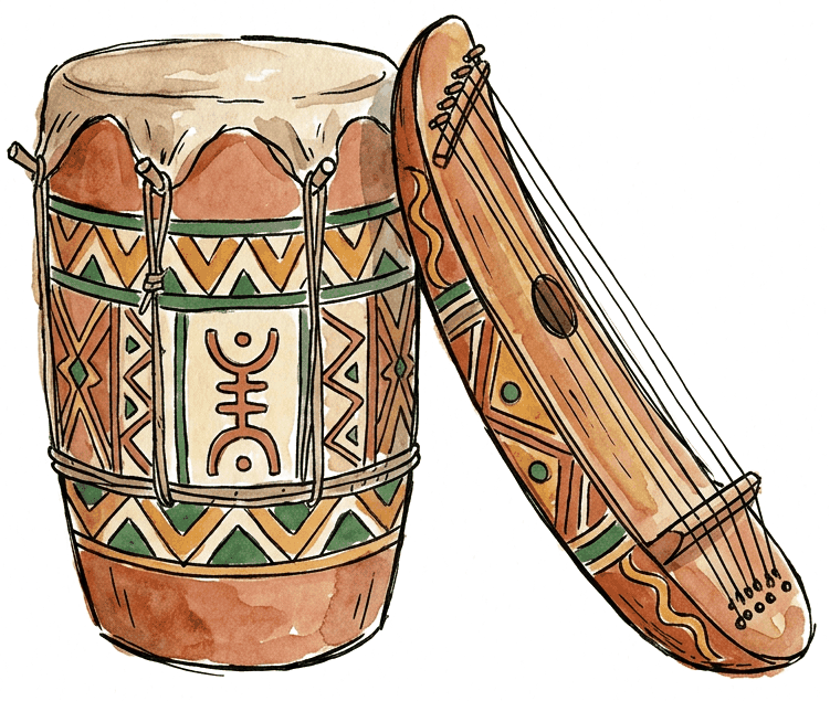 Ingoma and Inanga — traditional Rwandan drums and string instruments